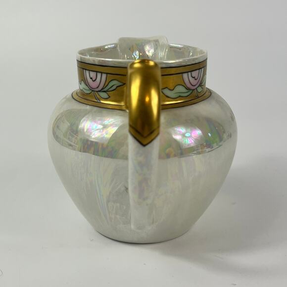 Antique Jean Pouyat Limoges Pitcher 4" Art Deco Glazed Pearlescent 1900s Gold - Picture 2 of 12